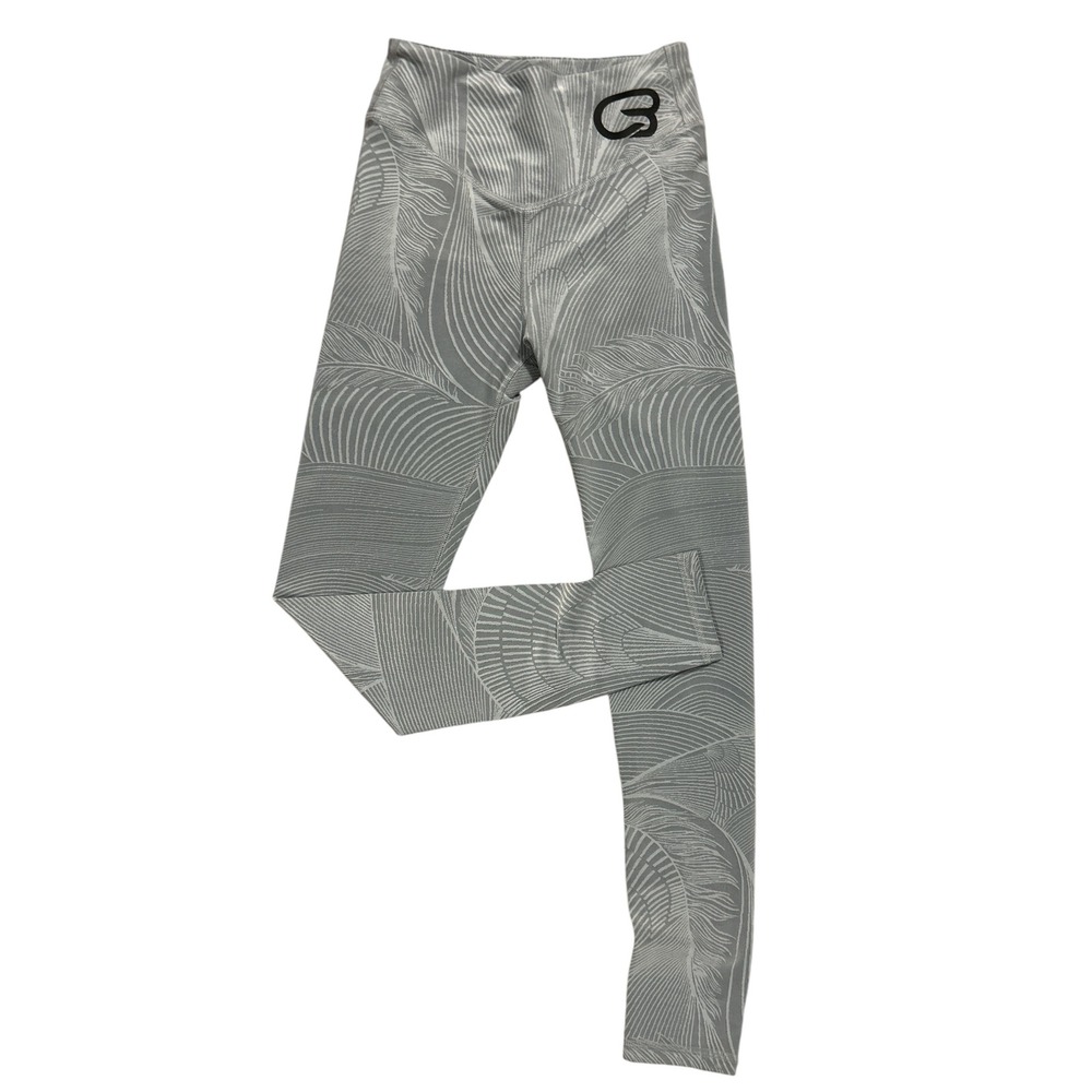 Pheel Womens Grey Palm Leaf Jacquard High Waisted Athletic Leggings Size M USA